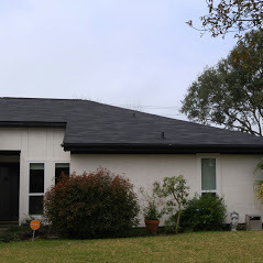 A house with black roof and white walls